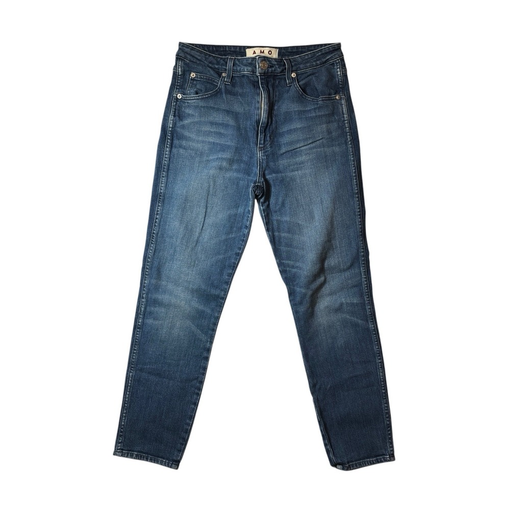 AMO High Rise Stix Crop Jeans Women's 29 Good Karma Wash Skinny USA Made Stretch